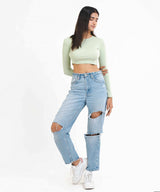 Ribbed Full Sleeves Top - Pastel Green - TheBTclub
