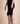 Ribbed Narrow Shoulder Drawstring Dress - Black - TheBTclub