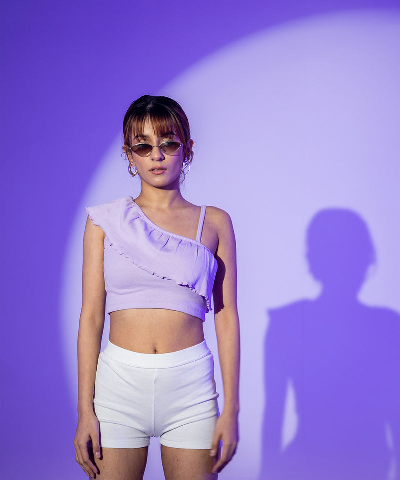 Ruffled one shoulder crop top - Lilac