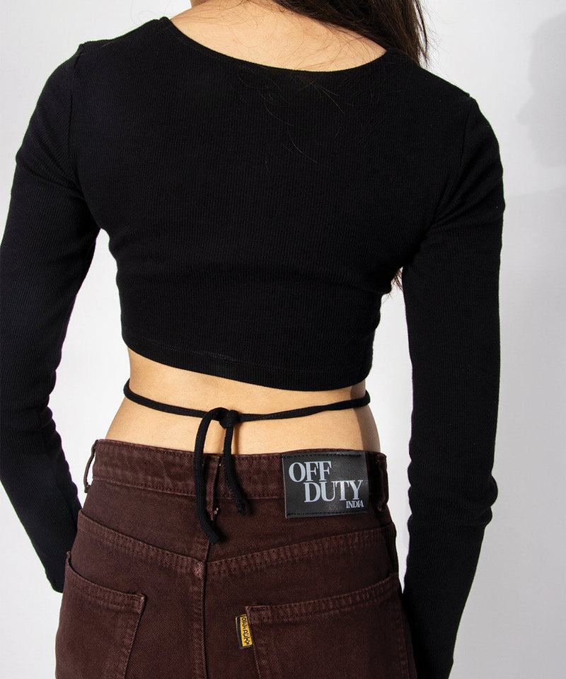 Ribbed crop front detail top - Black