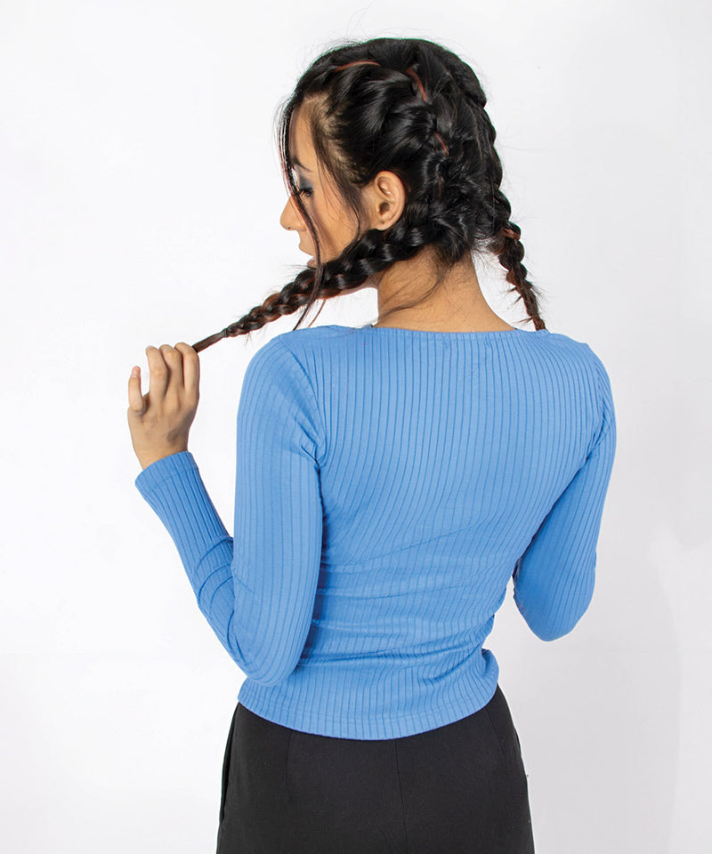 Ribbed Jersey Top - Blue