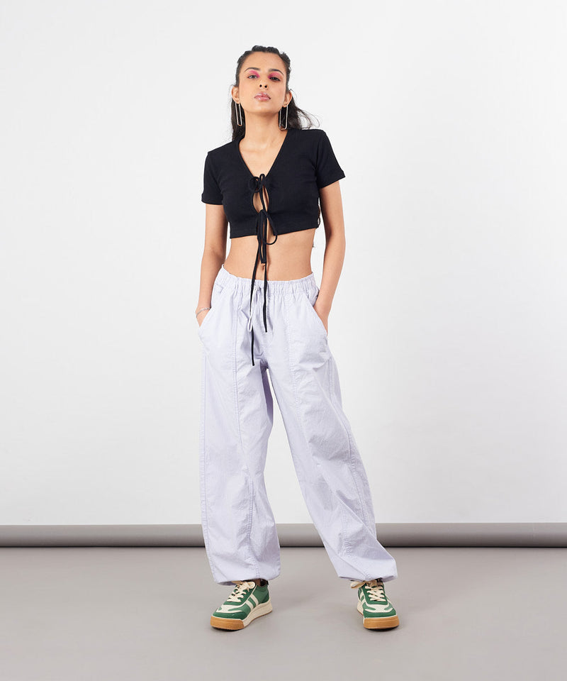 Ribbed tie-up crop top - Black