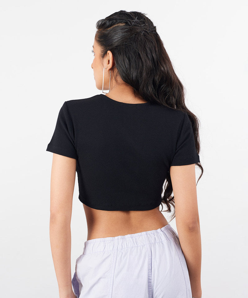 Ribbed tie-up crop top - Black