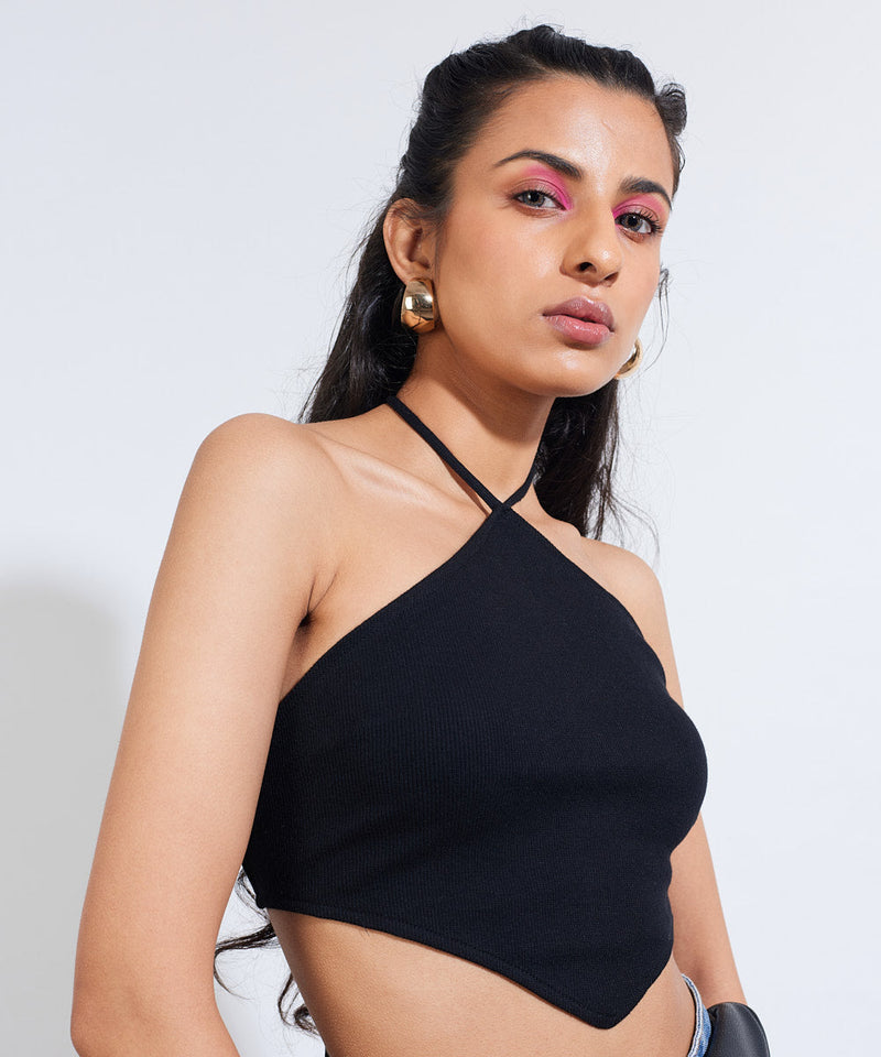 Ribbed A-Line Crop Top - Black
