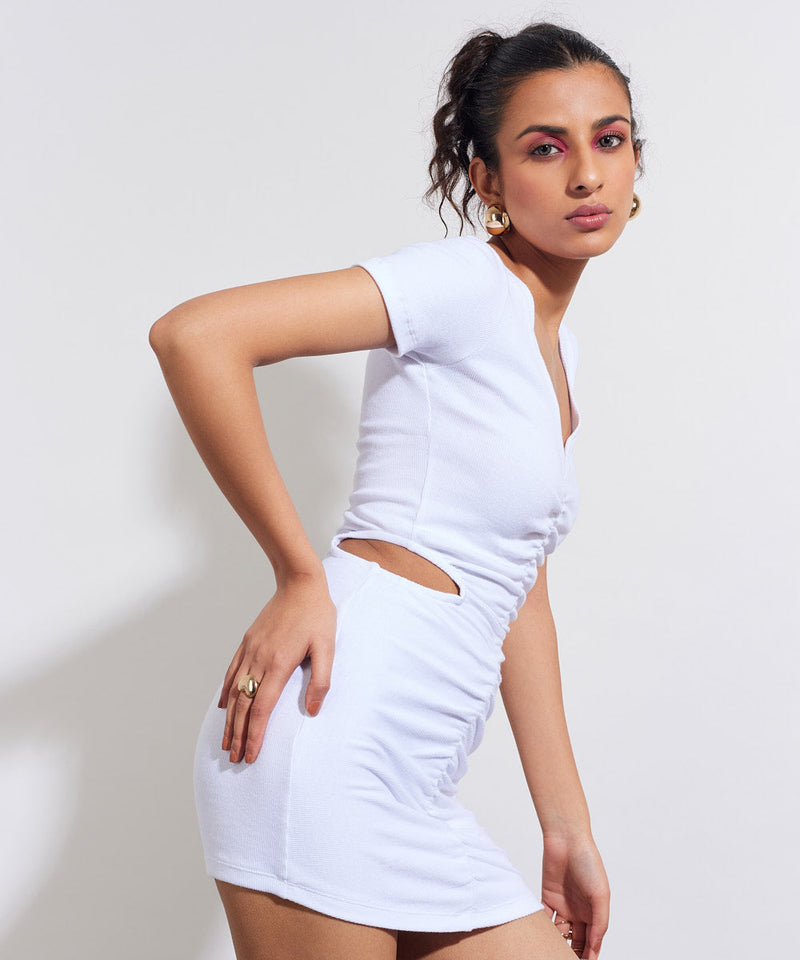 Ribbed  Mini bodycon dress - White
