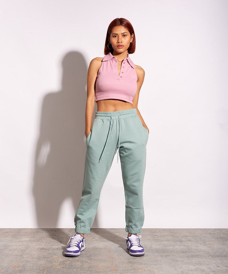 Ribbed Collared Sleeveless Top - Rose pink