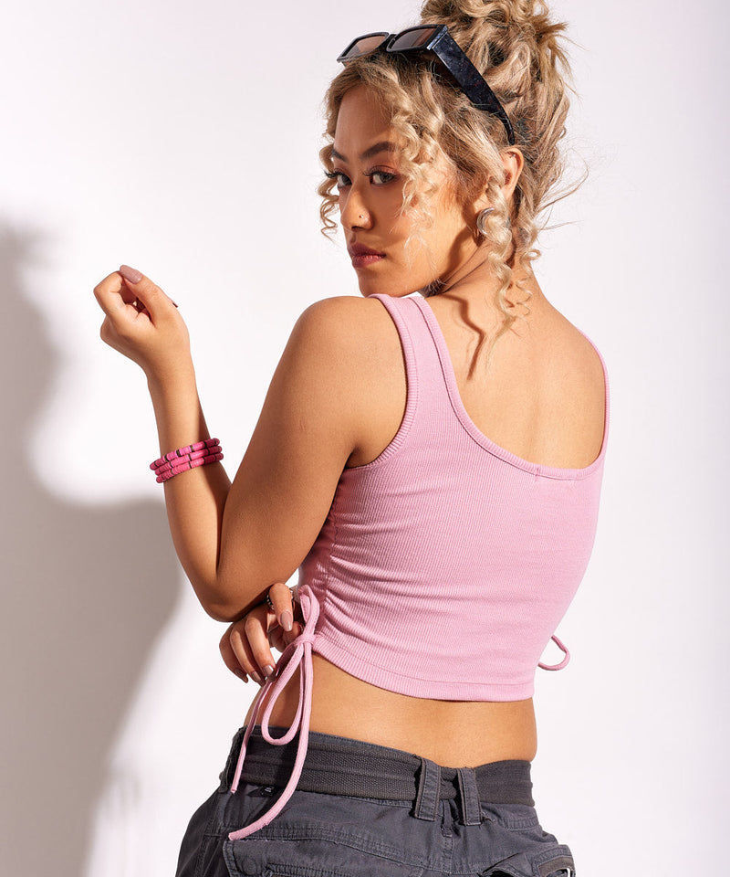 Ribbed String Crop Top - Rose pink