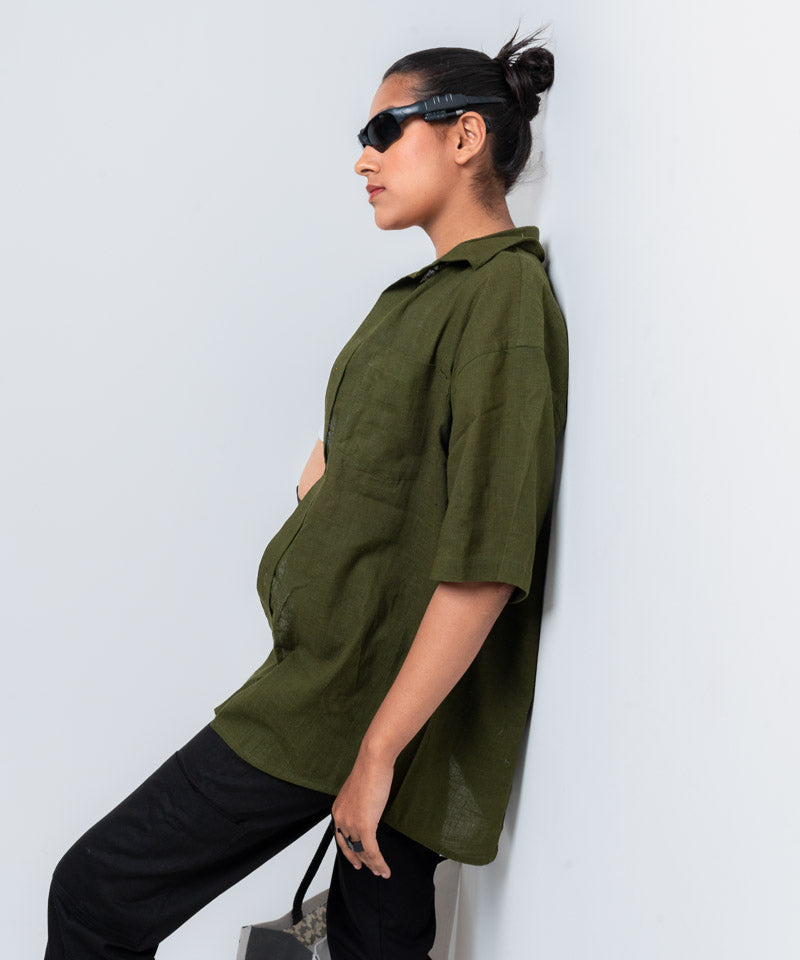 Olive green half sleeves - Oversized Shirt