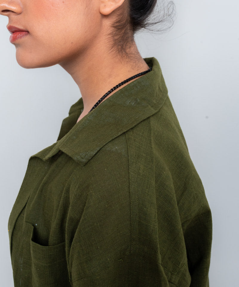 Olive green half sleeves - Oversized Shirt