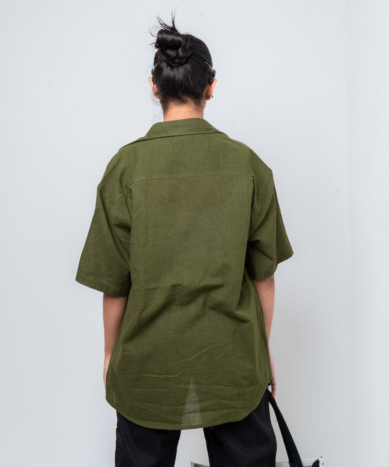 Olive green half sleeves - Oversized Shirt