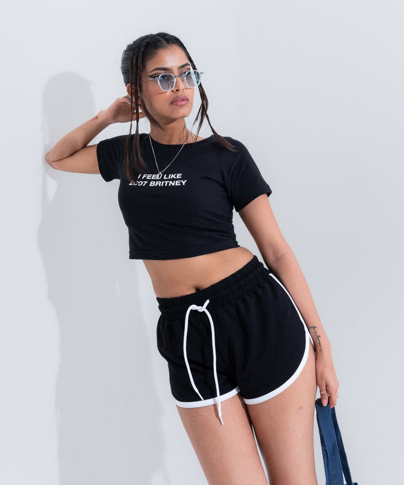 Terry Hot Shorts Drawstring - Black