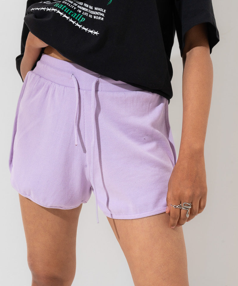 Ribbed High Rise Shorts - Lilac