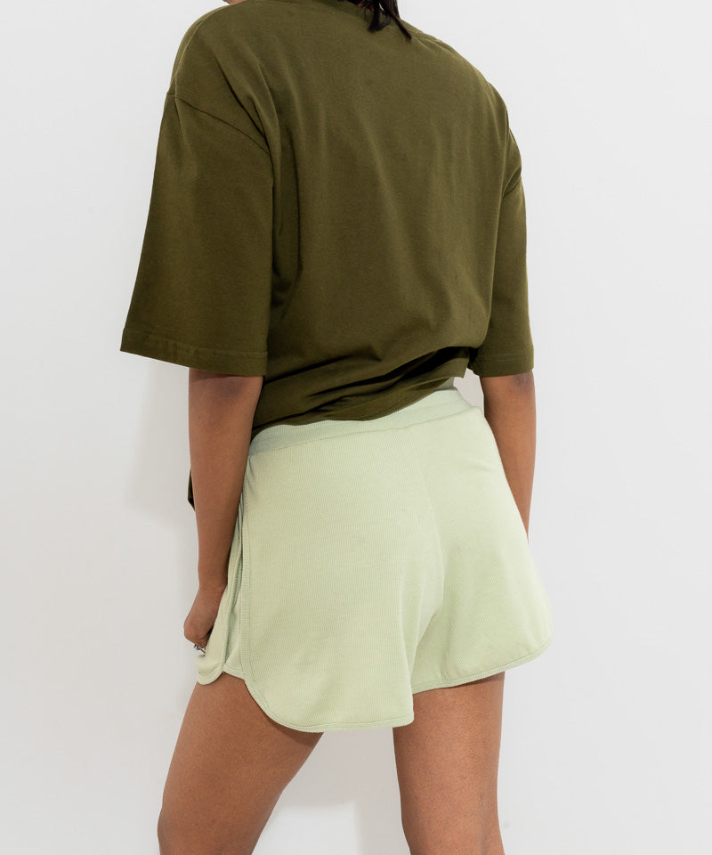 Ribbed High Rise Shorts- Light-pastel green
