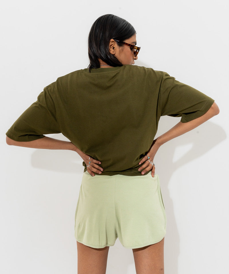 Ribbed High Rise Shorts- Light-pastel green