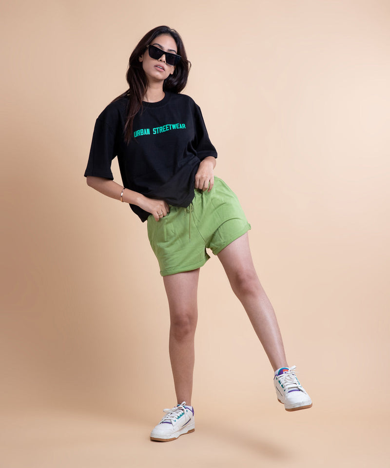 Women's Shorts Rolled Edges- Dark-pastel green