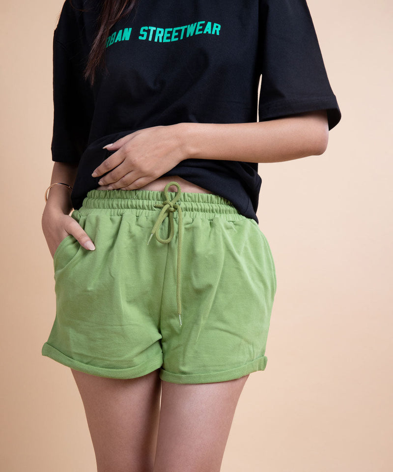 Women's Shorts Rolled Edges- Dark-pastel green