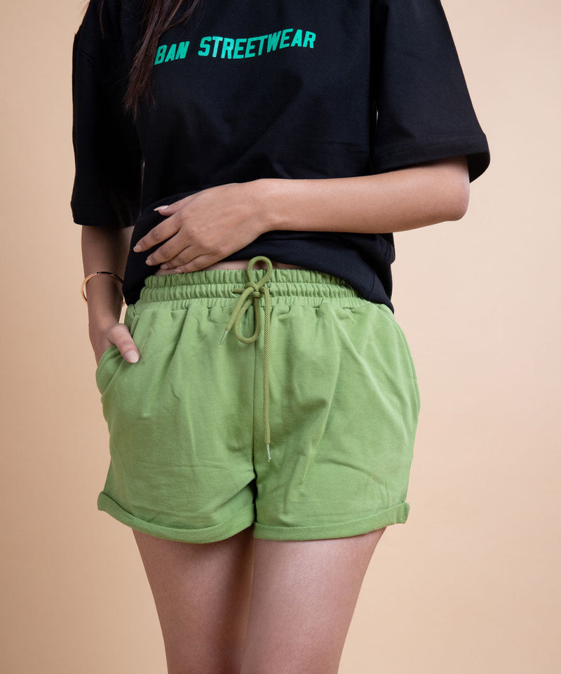 Women's Shorts Rolled Edges- Dark-pastel green