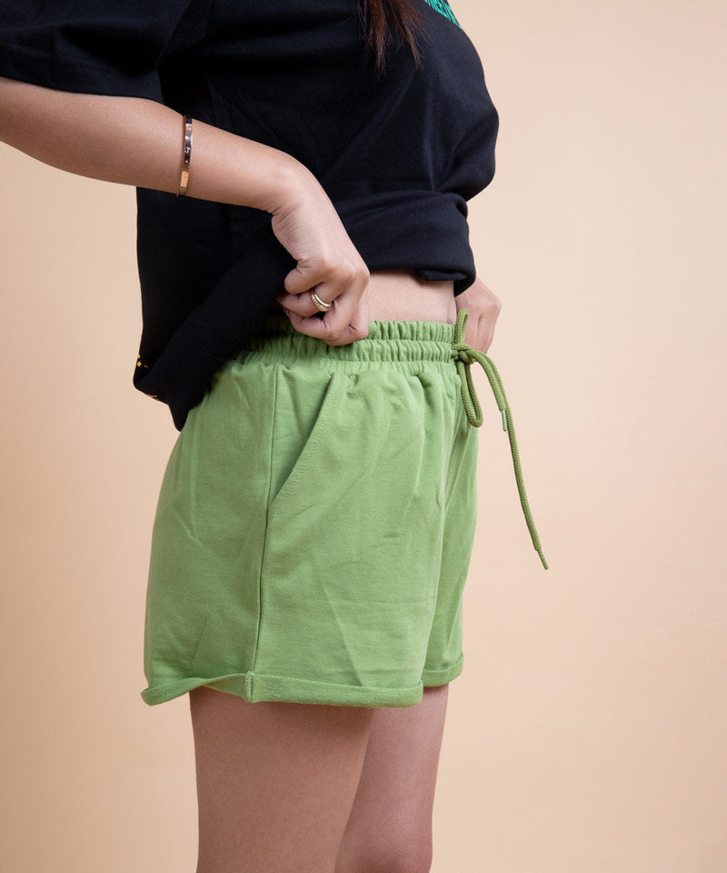 Women's Shorts Rolled Edges- Dark-pastel green