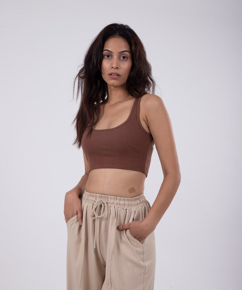 Ribbed Crop Top - Brown