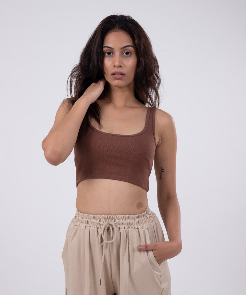 Ribbed Crop Top - Brown