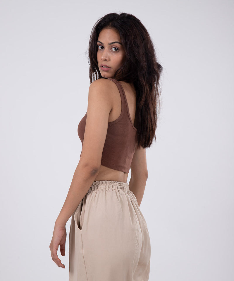 Ribbed Crop Top - Brown