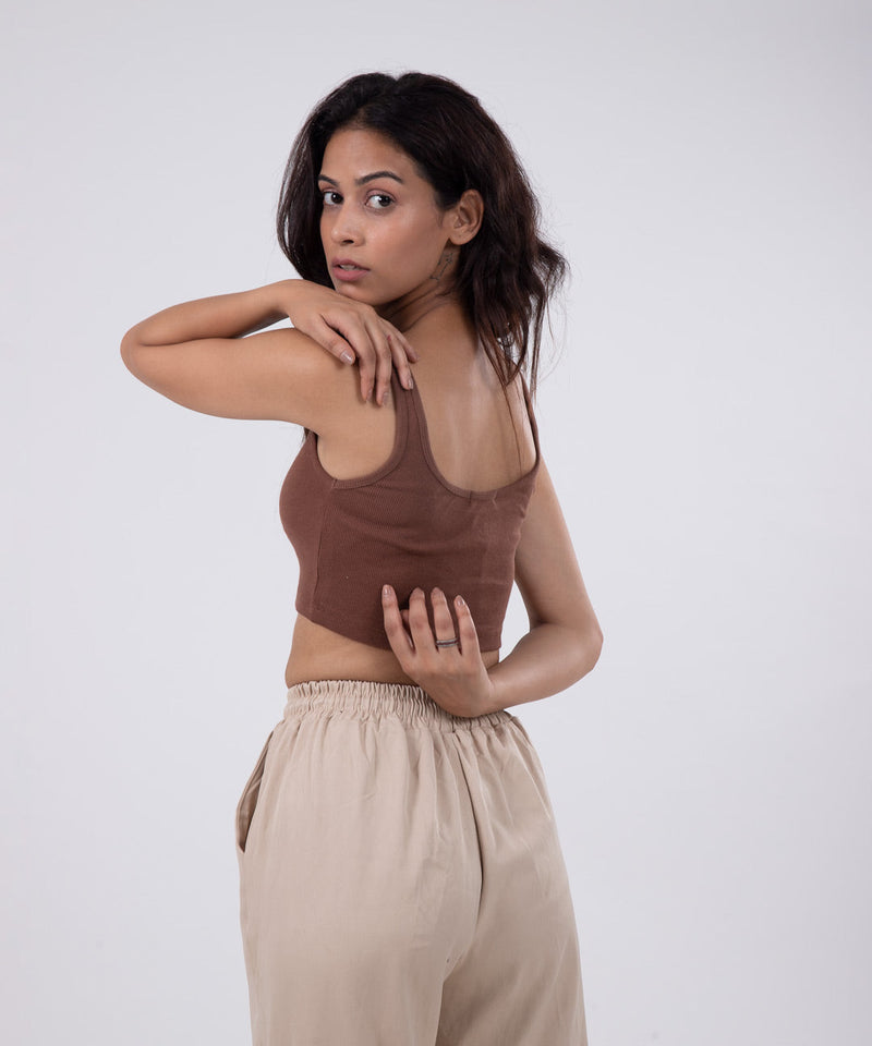 Ribbed Crop Top - Brown