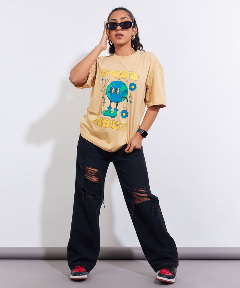 Good Vibes Light Brown - Oversized T-shirt