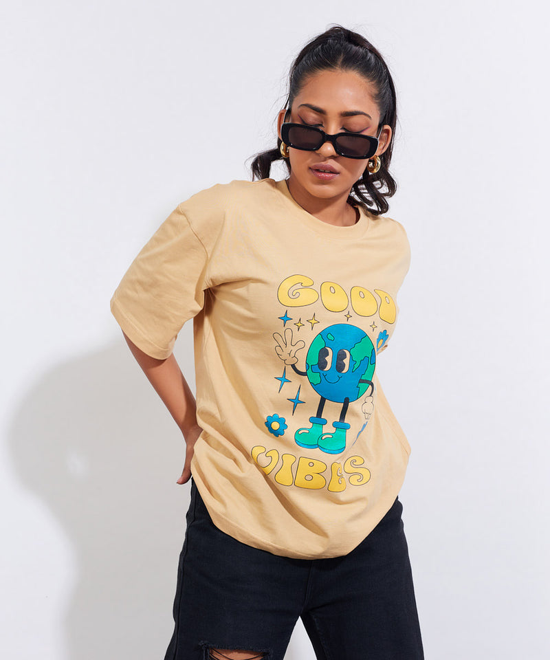 Good Vibes Light Brown - Oversized T-shirt