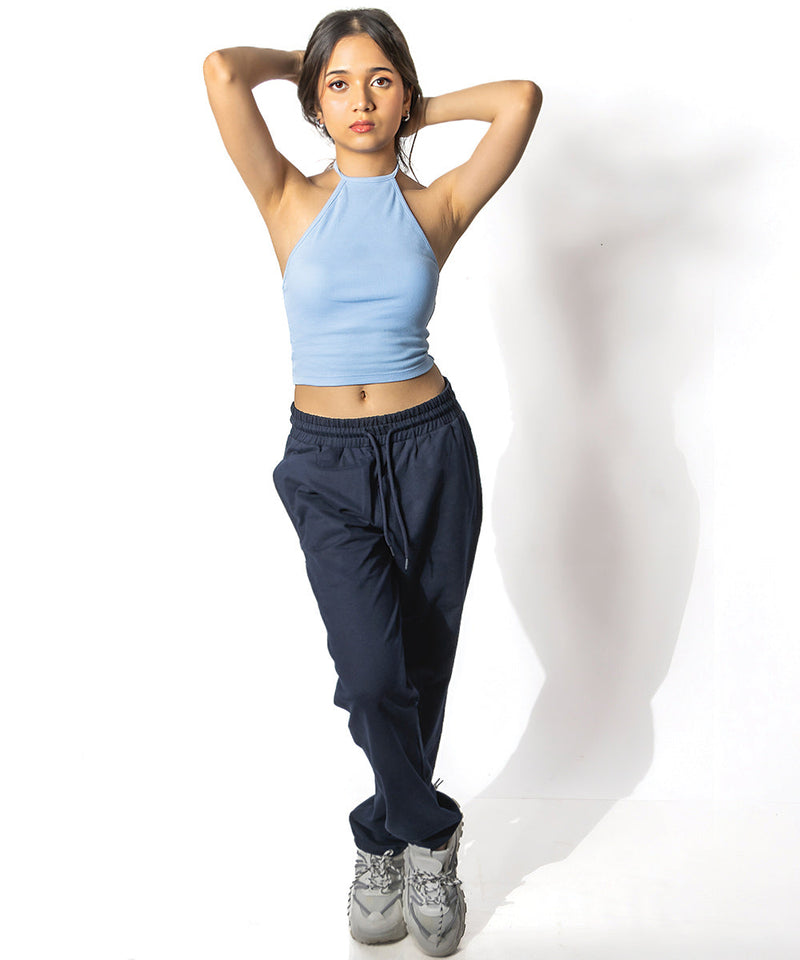 Ribbed Knitted Top - Light blue