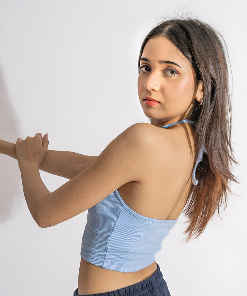 Ribbed Knitted Top - Light blue