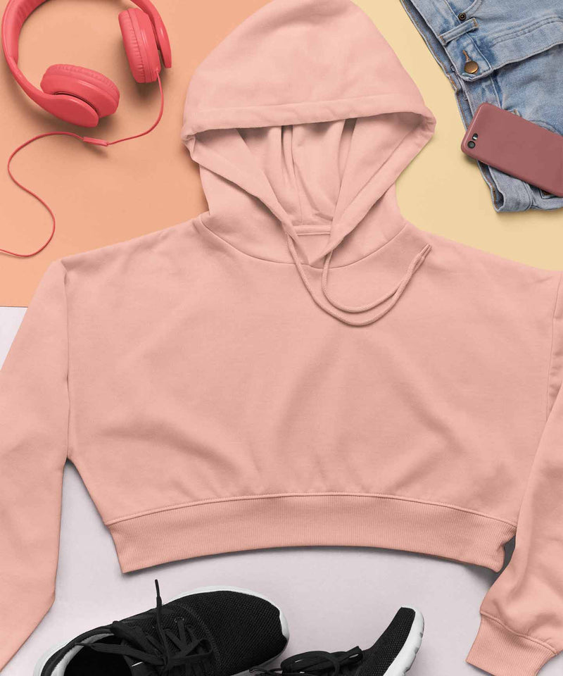 Peach - Basic  Crop Hooded Sweatshirt