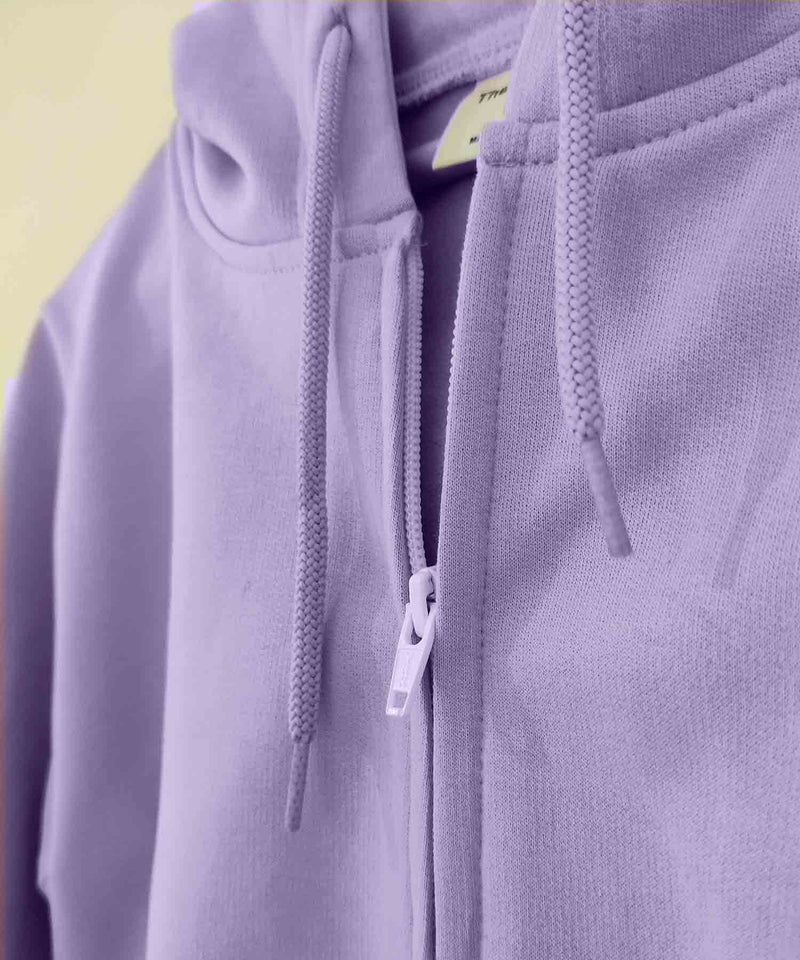 Lilac - Basic  Zipped Crop Hooded Sweatshirt