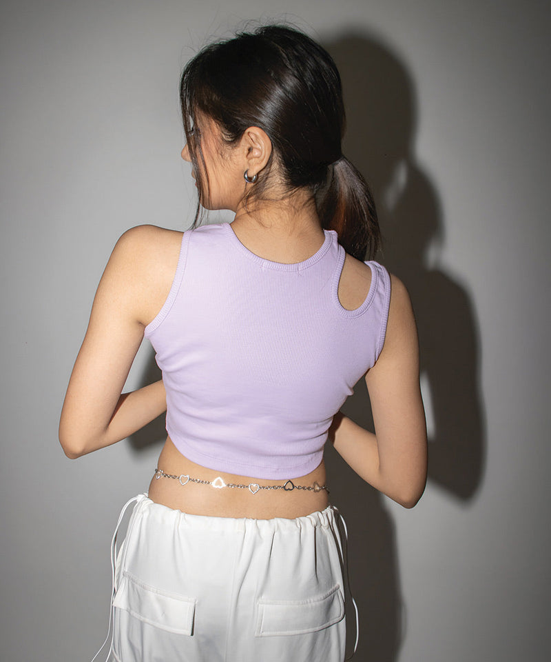 Ribbed shoulder cutout top - Lilac