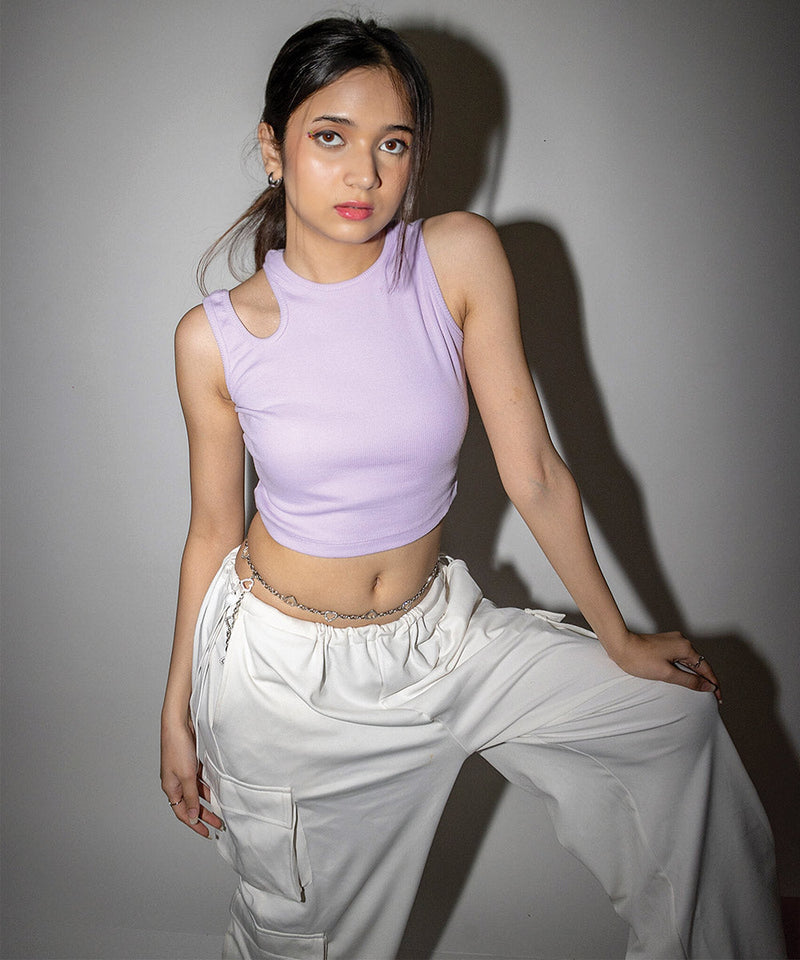 Ribbed shoulder cutout top - Lilac