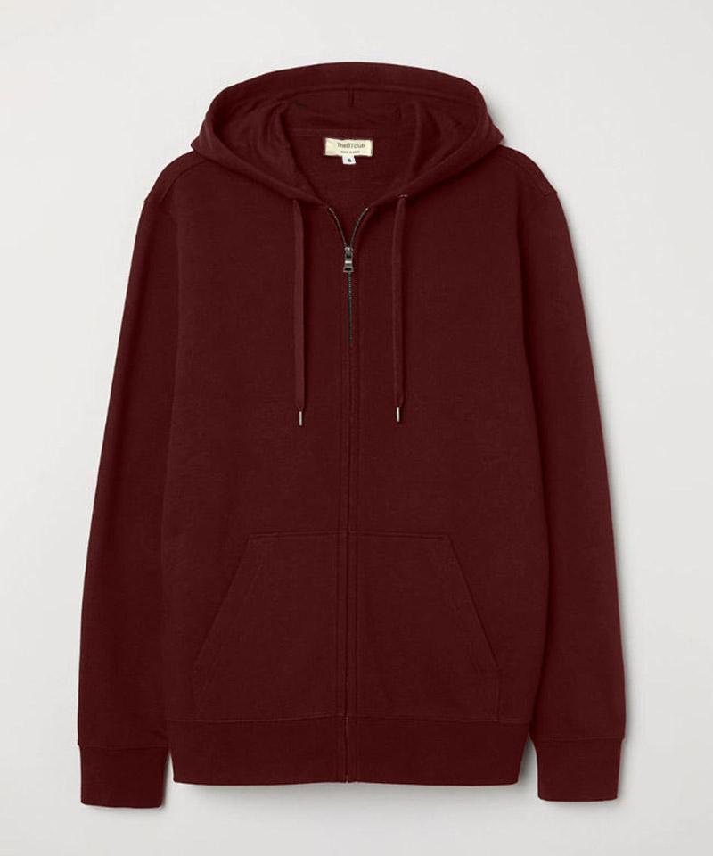 Maroon -  Basic Zipped Hooded Sweatshirt