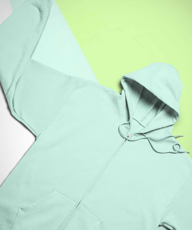 Mint green -  Basic  Zipped Hooded Sweatshirt