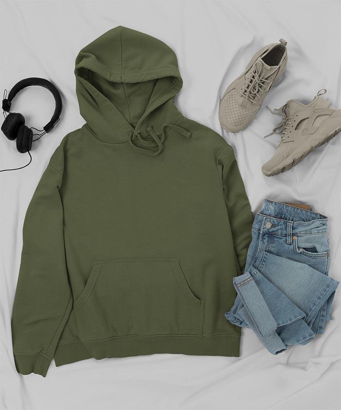 Olive green - Basic Hooded Sweatshirt