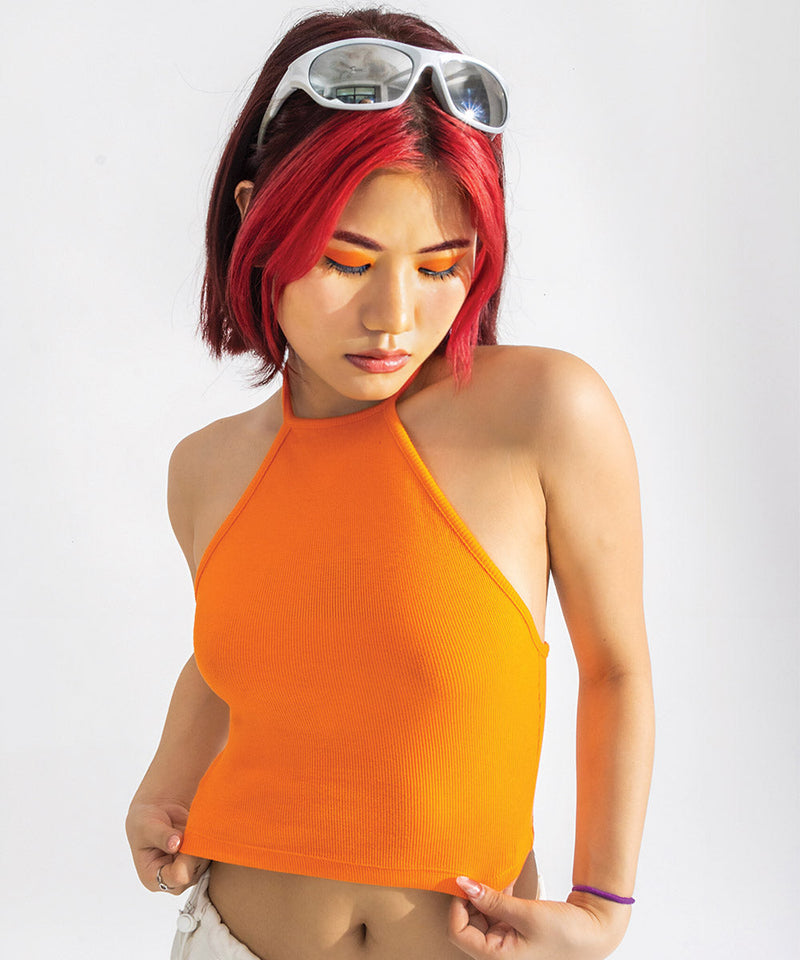Ribbed Knitted Top - Neon orange