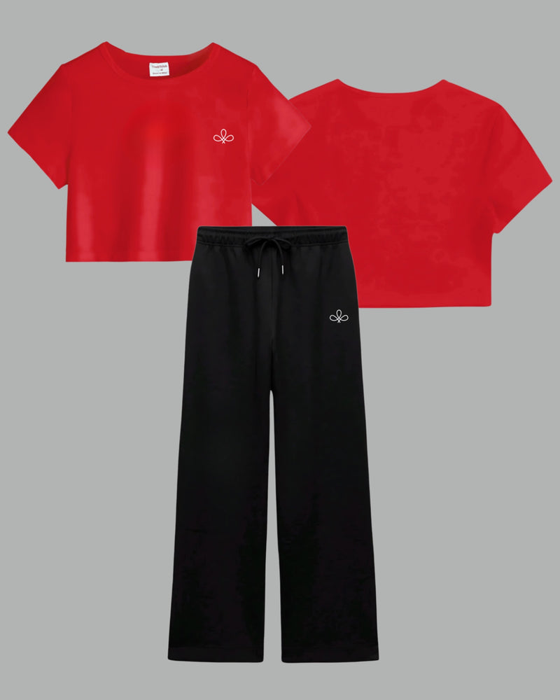 Red Black Basic - Crop Co-ord Set