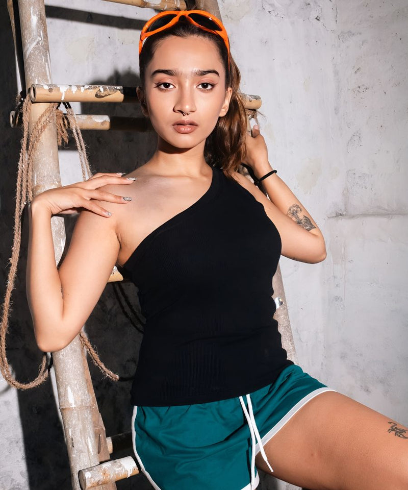 Ribbed one shoulder top
