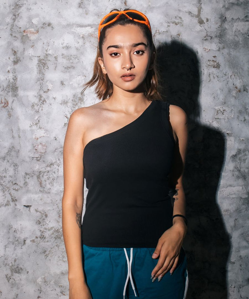 Ribbed one shoulder top