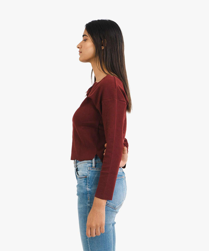 Ribbed Comfort Fit Top - Maroon