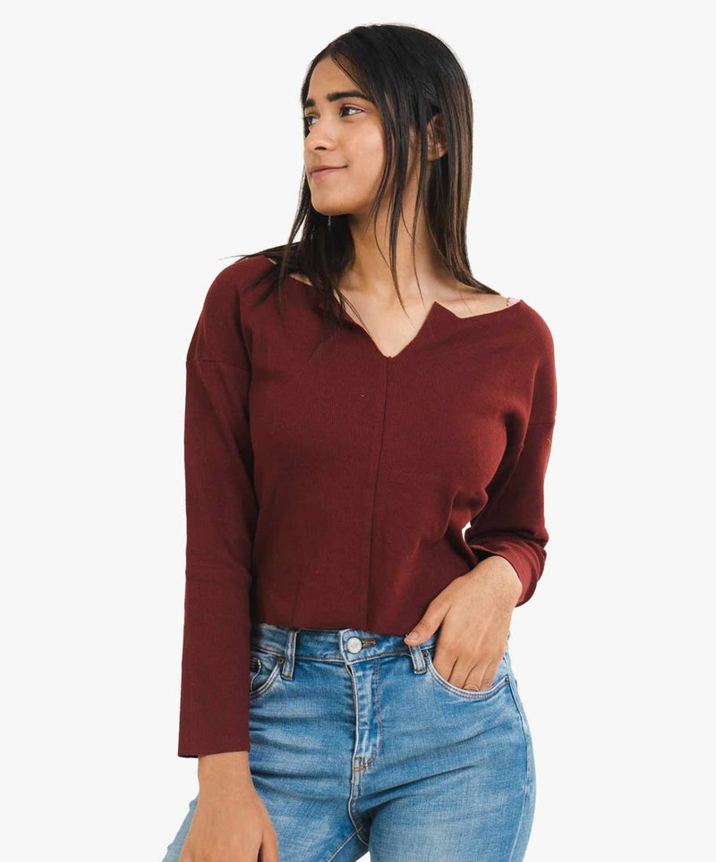 Ribbed Comfort Fit Top - Maroon
