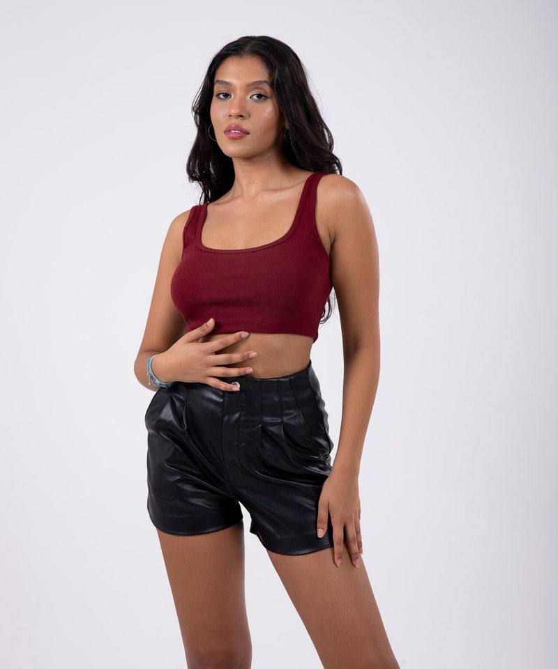 Ribbed Crop Top - Maroon