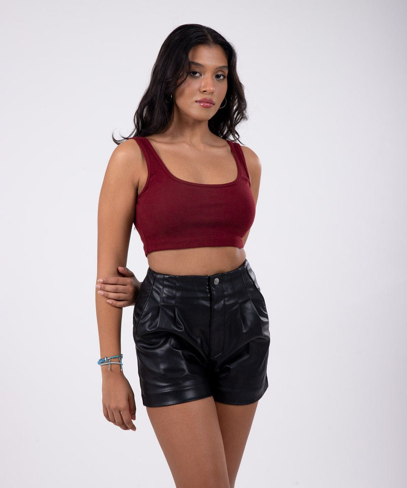 Ribbed Crop Top - Maroon