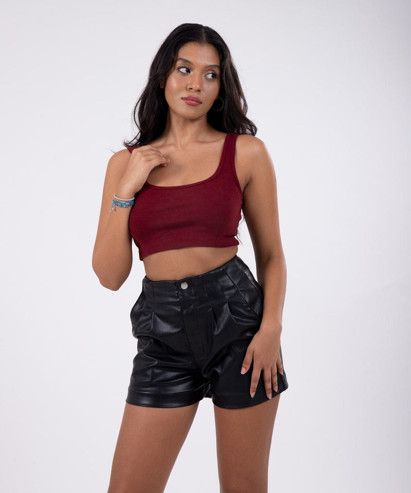 Ribbed Crop Top - Maroon