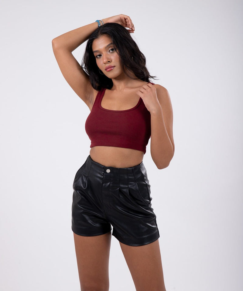 Ribbed Crop Top - Maroon