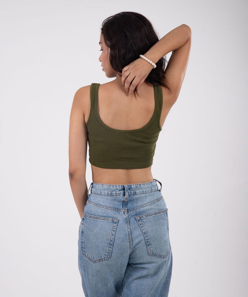 Ribbed Crop Top - Olive green