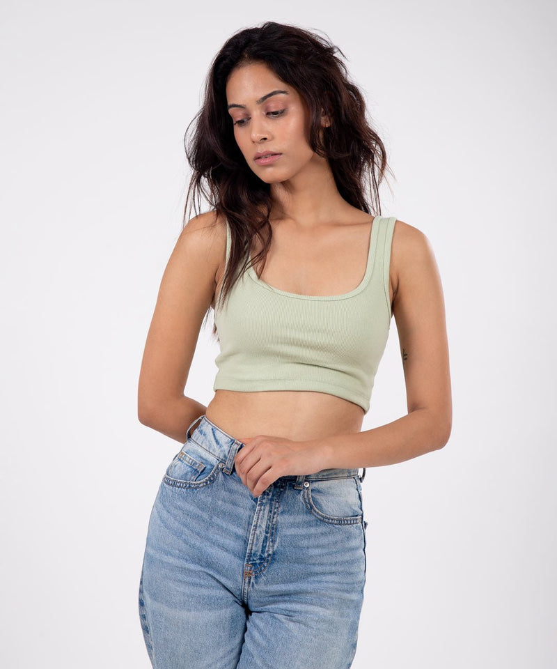 Ribbed Crop Top - Pastel green