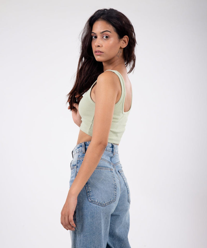 Ribbed Crop Top - Pastel green